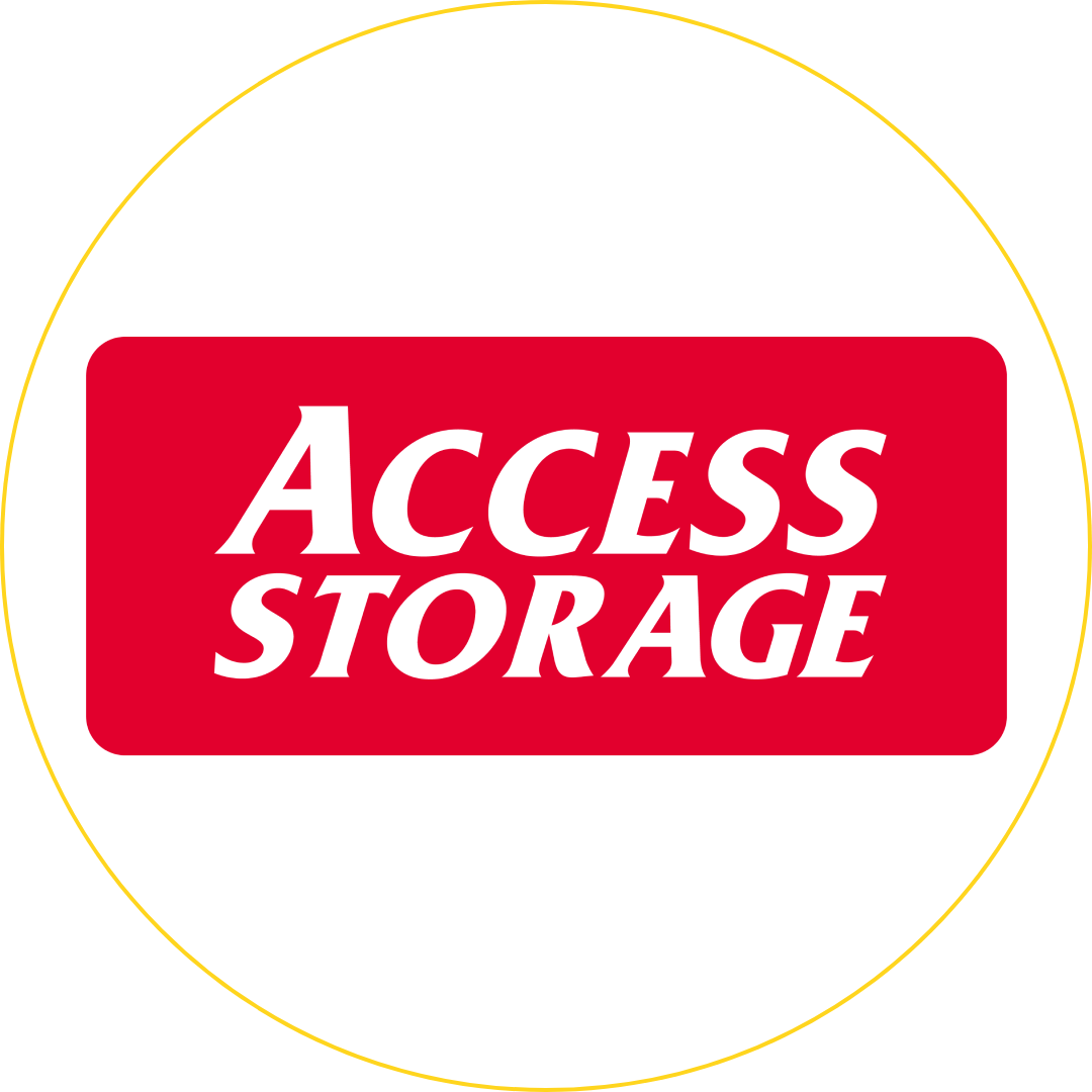 Red Access Storage logo inside a thin yellow circle on a white background