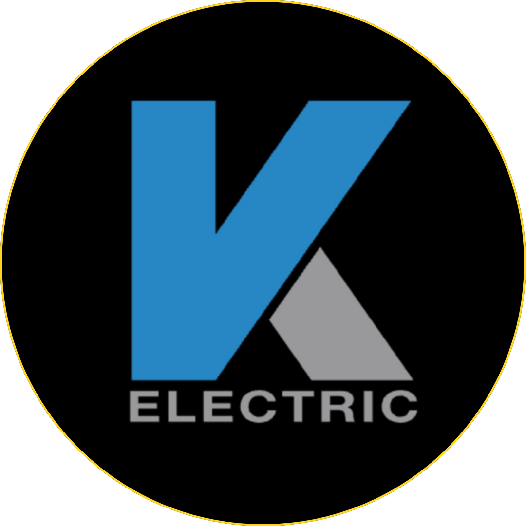 K Electric logo with blue and gray K on a black circle background