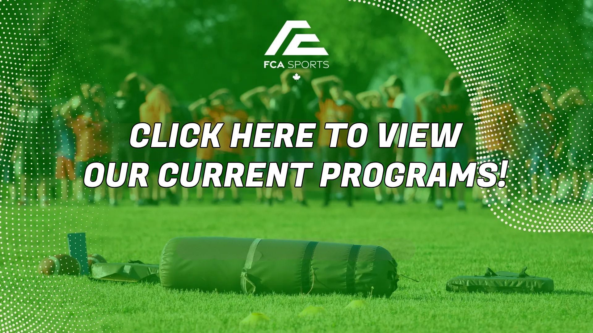 Green banner ad with logo and text: “Click here to view our current programs!”