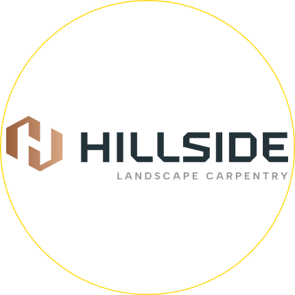 Hillside Landscape Carpentry logo in gray and gold within a thin gold circle
