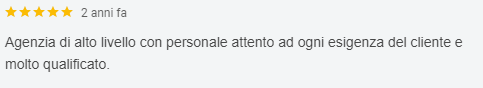 Recensione a cinque stelle di un cliente italiano che elogia lo staff attento e altamente qualificato.