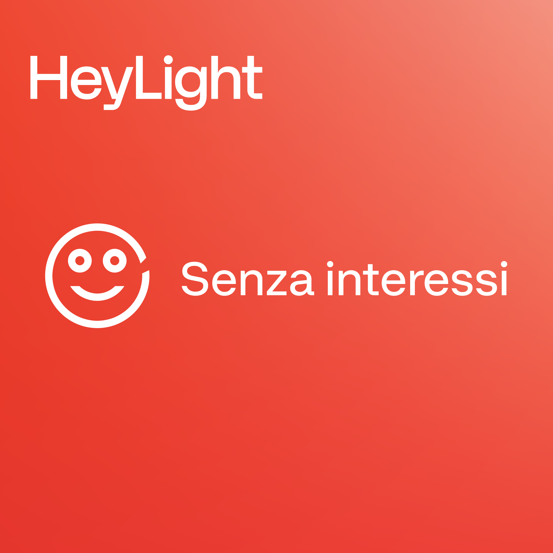 Logo HeyLight su sfondo sfumato rosso con un'icona smiley e la scritta 