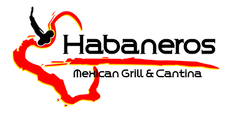 Logo for Habaneros Mexican Grill & Cantina, featuring red stylized chili pepper graphics and black text on white.