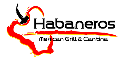 Logo for Habaneros Mexican Grill & Cantina, featuring red stylized chili pepper graphics and black text on white.