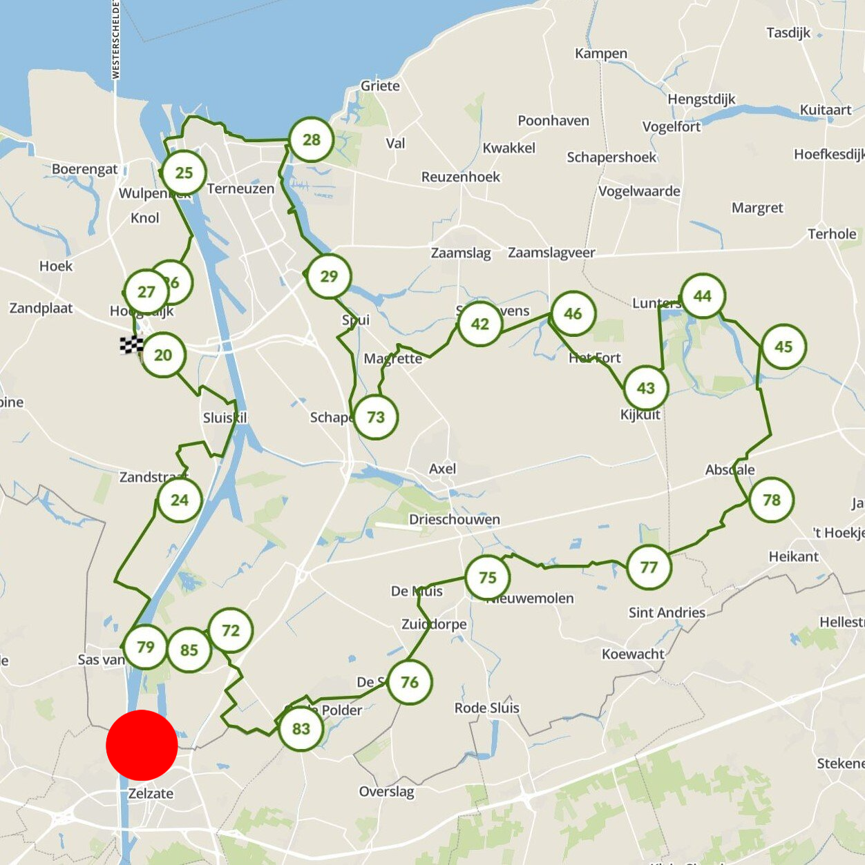 Terneuzen tot België Fietsroute