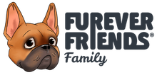 French bulldog logo with &ldquo;Furever Friends Family&rdquo; text on a white background
