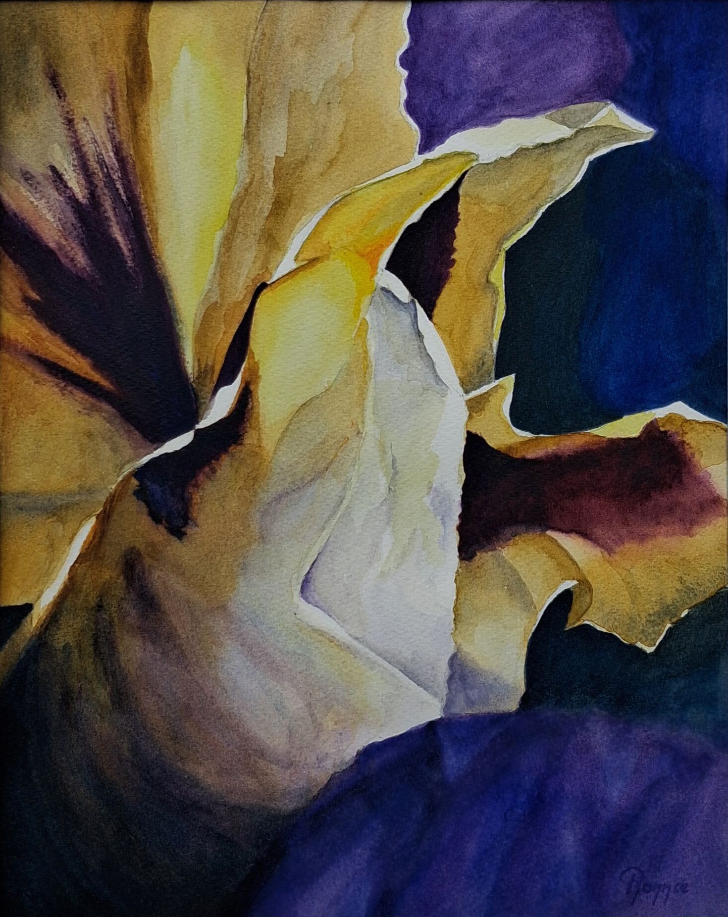 Passage: Warme bloem- en rotsachtige vormen in oker en violet omsluiten een lichte doorgang.