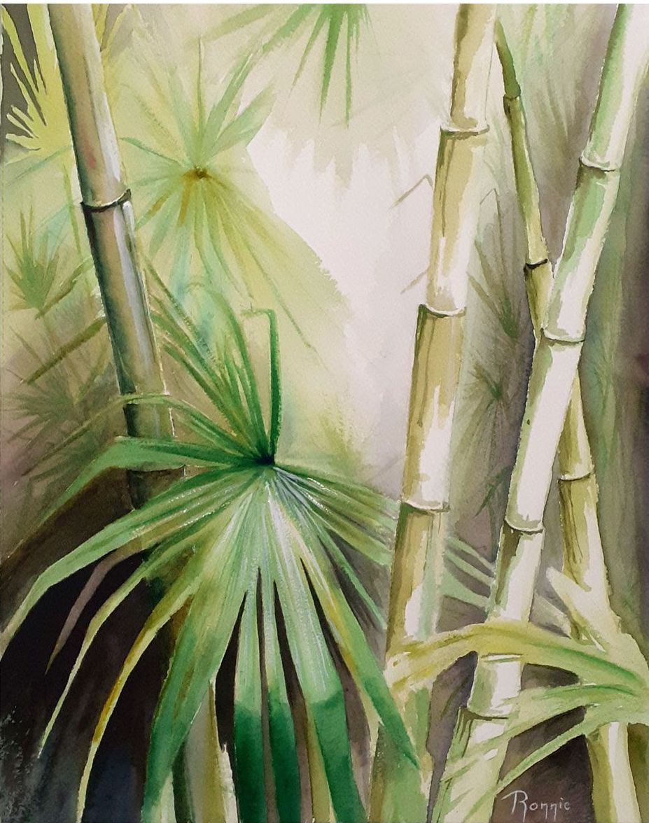 Aquarel van Bamboebomen
