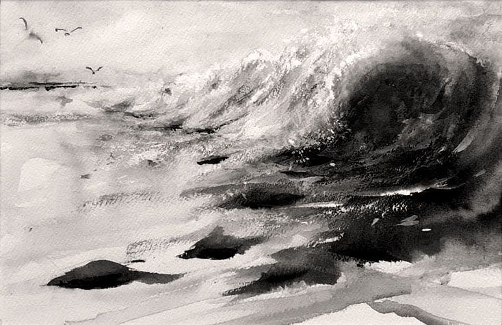 aquarel van de branding