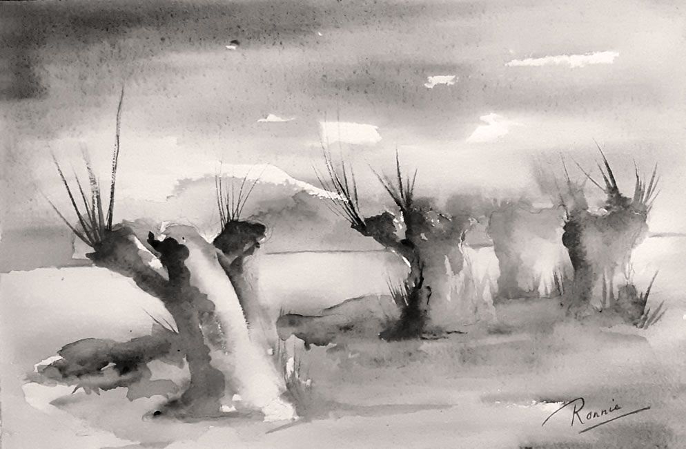 aquarel van wilgen