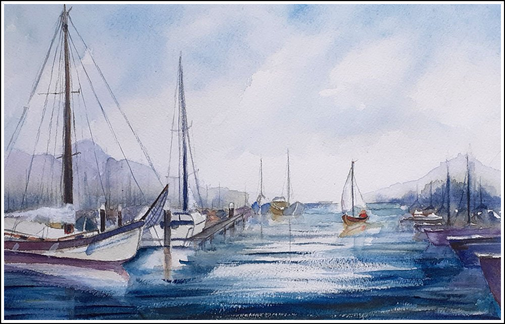 Aquarel: haventje