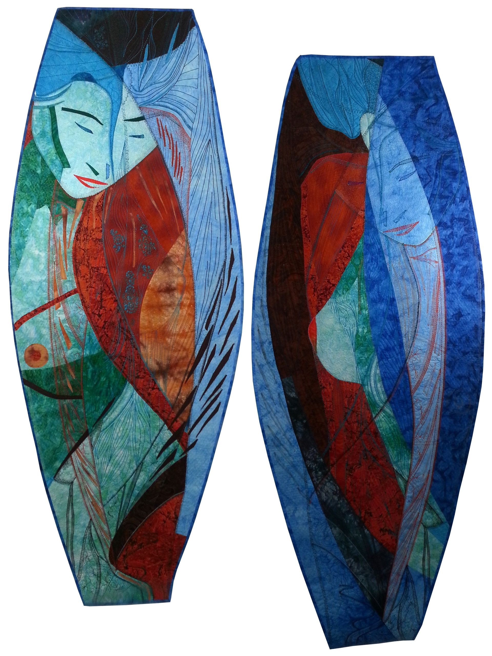 Aquarel met zachte abstracte bloemvorm in blauw en roze tinten
