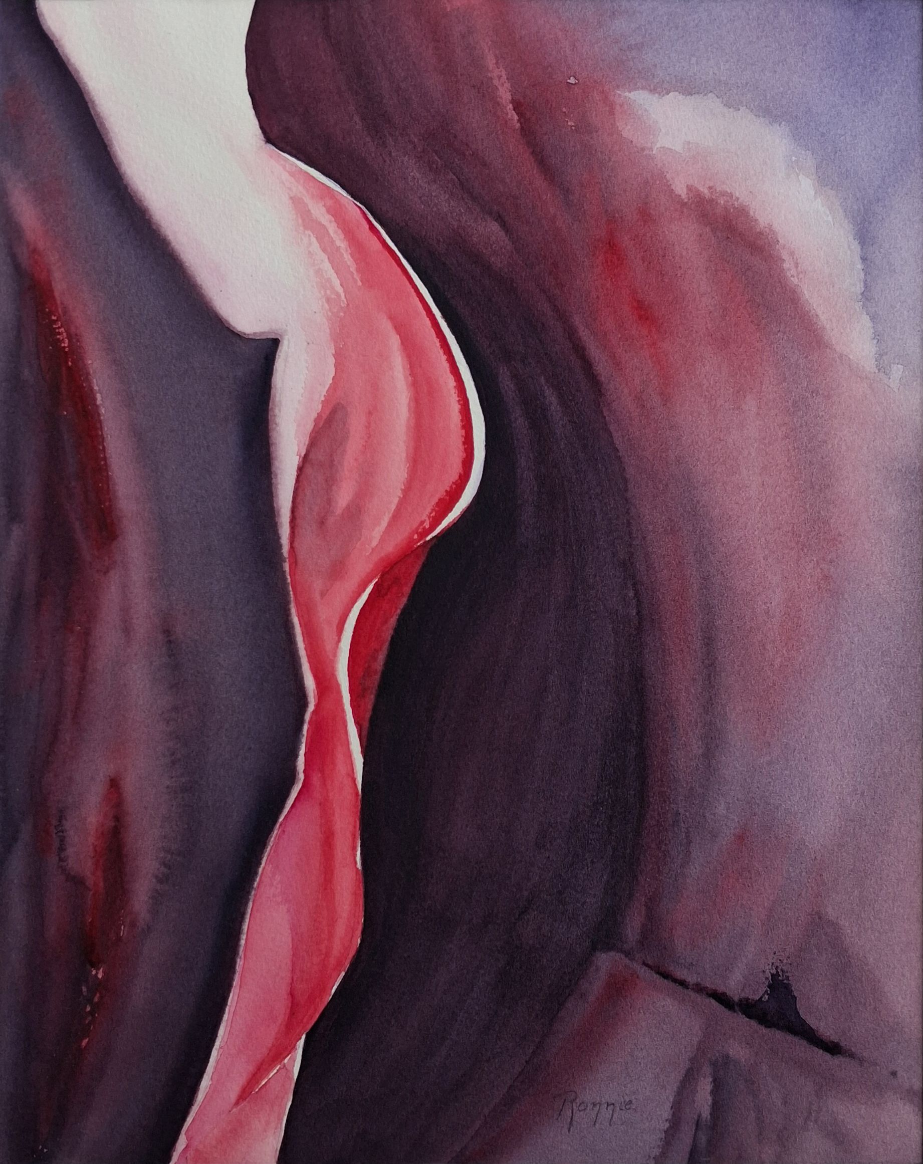 Een nadere blik → Hedendaagse aquarel met organische vormen in blauw, wit en magenta