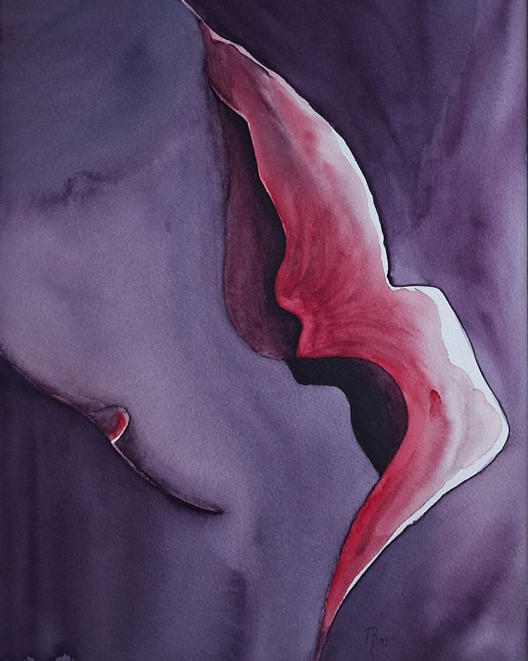Een nadere blik → Hedendaagse aquarel met organische vormen in blauw, wit en magenta