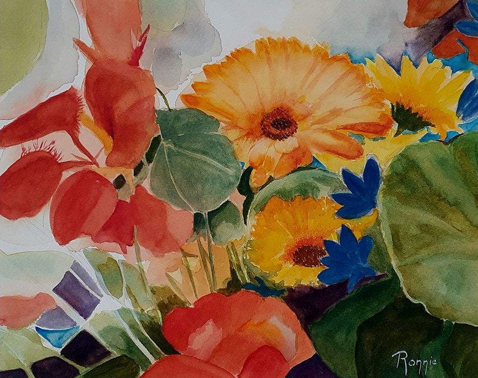Een aquarel van een bloemen semi abstract