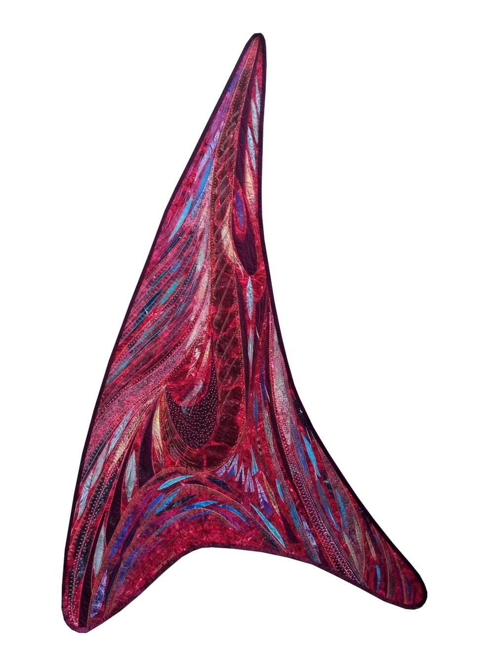 Zijde 1 Anthurium – abstract textielobject in rood, paars en blauw met organische, vloeiende vormen