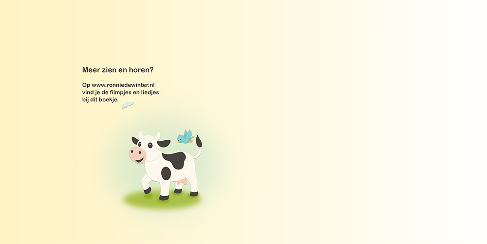 Detailpagina van kinderboek Wie hoor jij daar? met koe en vogel bij verwijzing naar filmpjes en liedjes