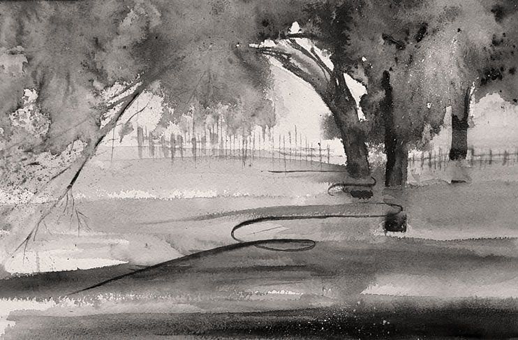 aquarel van een landschap semi abstract