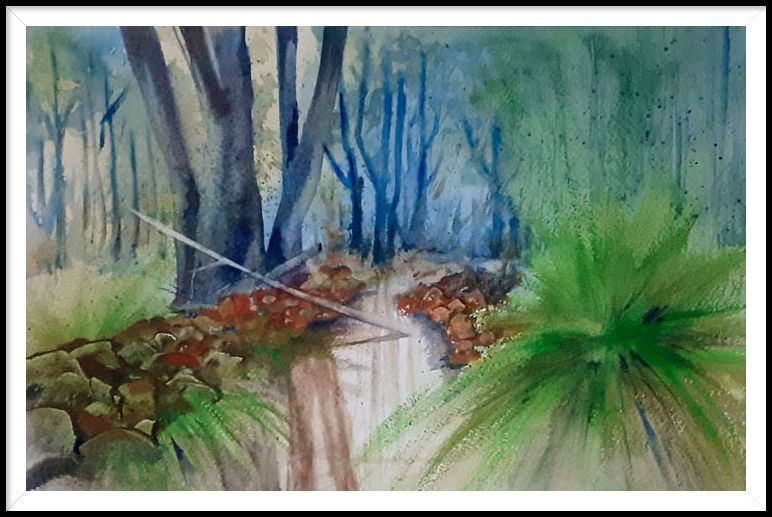 Aquarel: bosbeekje