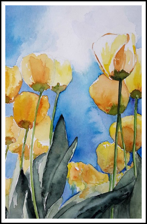 Aquarel: gele tulpen