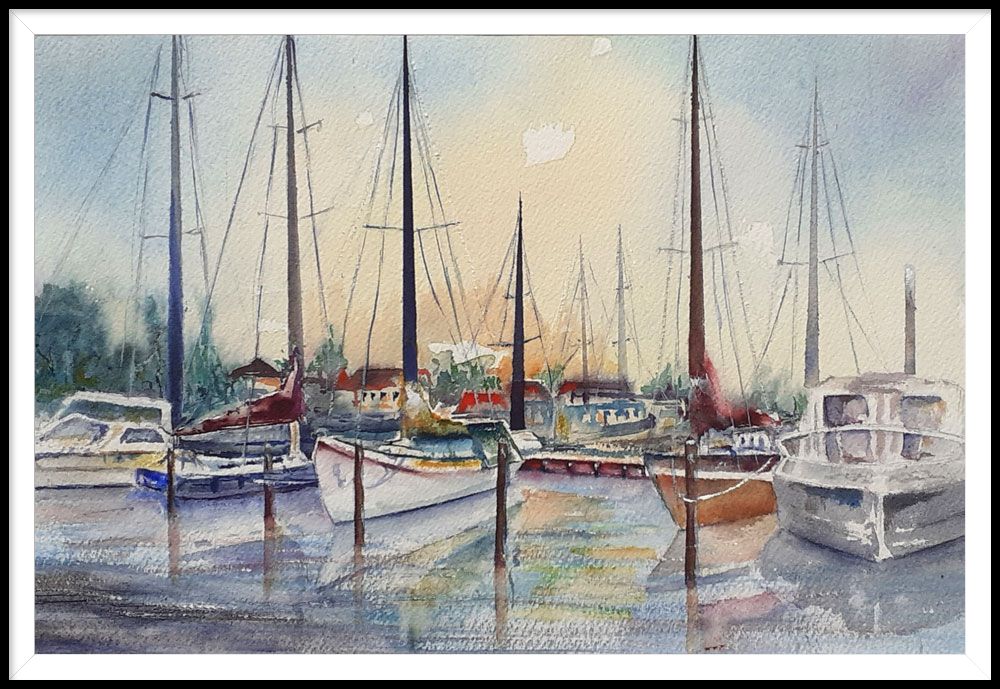 Aquarel: haventje