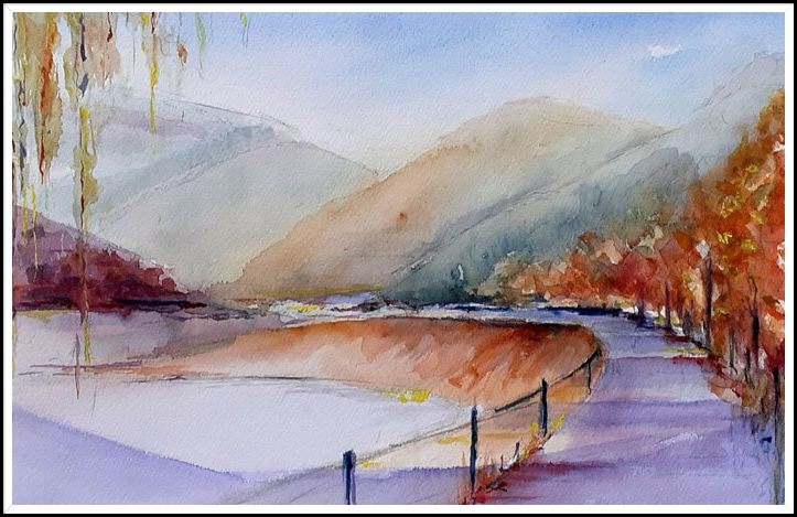 Aquarel: landschap herfst