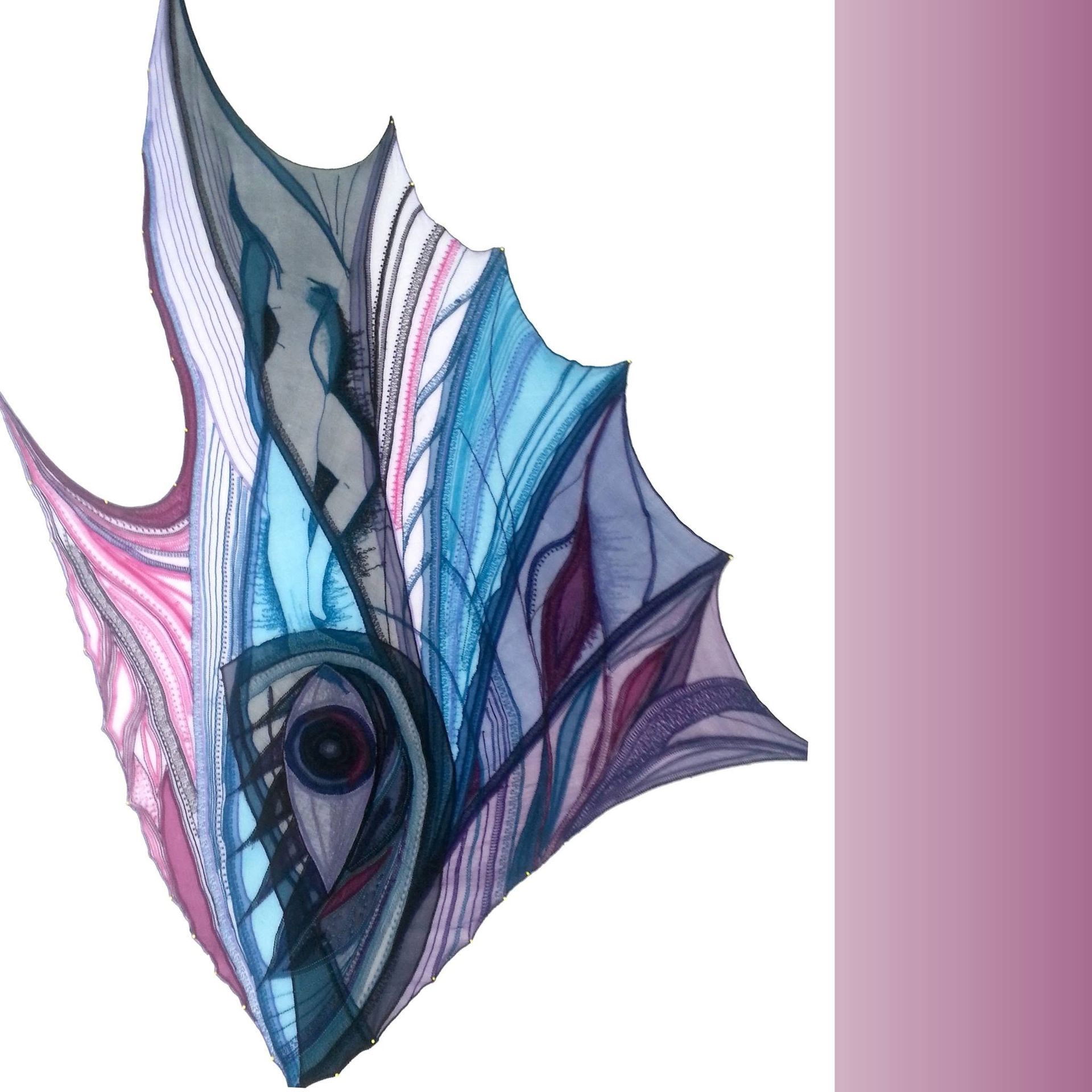 Transparante kunst in organische vormgeving in roze blauw en zwart