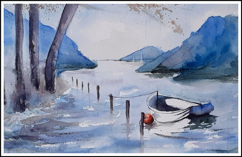 Aquarel: roeiboot