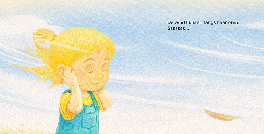 Close-up van Wiesje die de fluisterende wind voelt langs haar oren