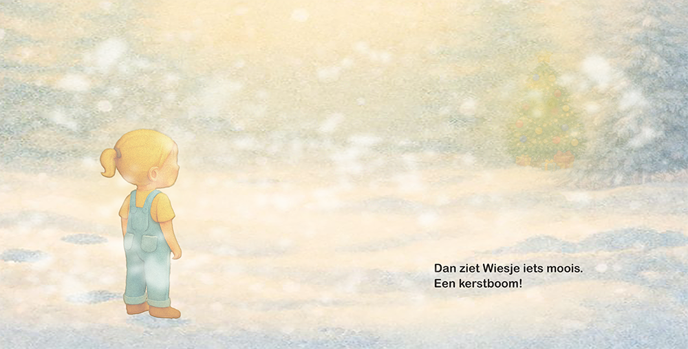 Wiesje ontdekt een warme stralende kerstboom in de sneeuw