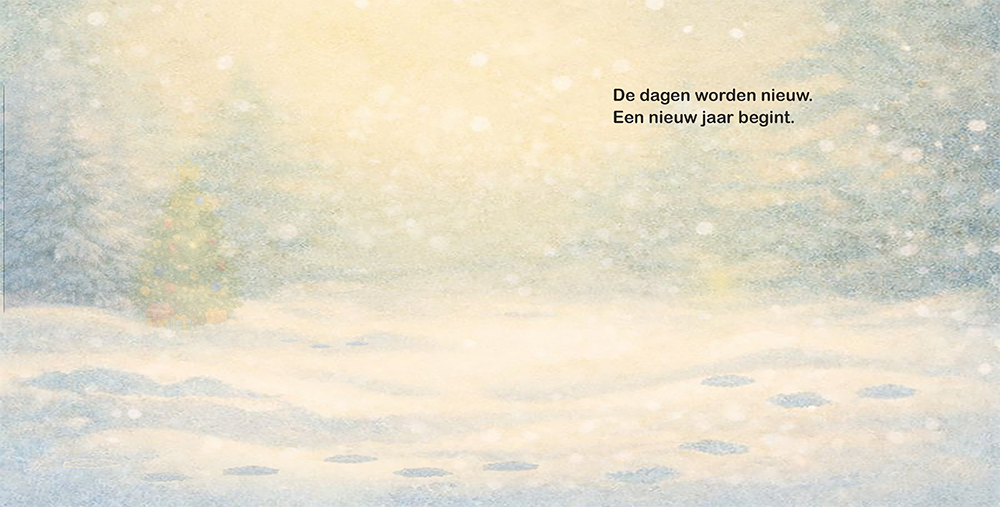 Rustig winters sneeuwlandschap met nieuwjaarsgevoel en vervagende kerstboom