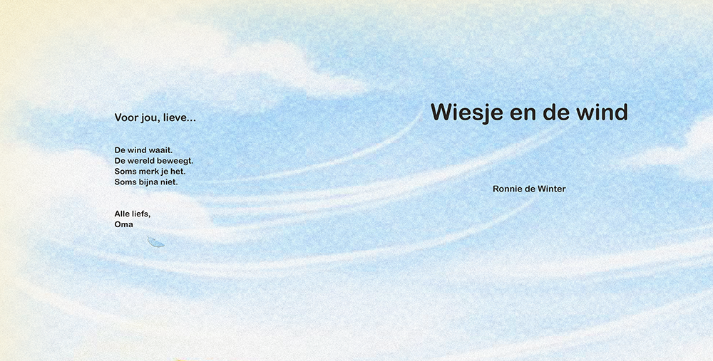 Minimalistische titelpagina met zachte luchtstromen en rustige windsfeer