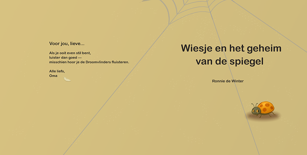 Titelblad van Wiesje en het geheim van de spiegel met lieveheersbeestje en zachte warme kleuren