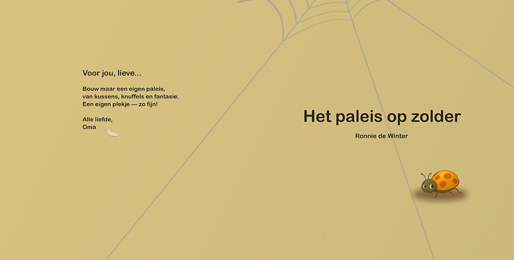 Titelblad van prentenboek Het paleis op zolder met lieveheersbeestje en warme illustratie