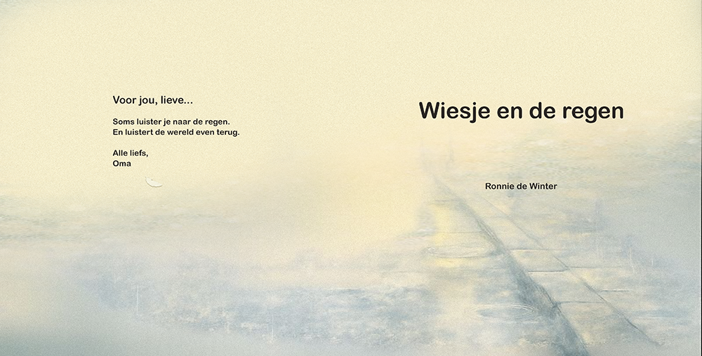 Minimalistische regenachtige titelpagina met zachte plassen en stille sfeer