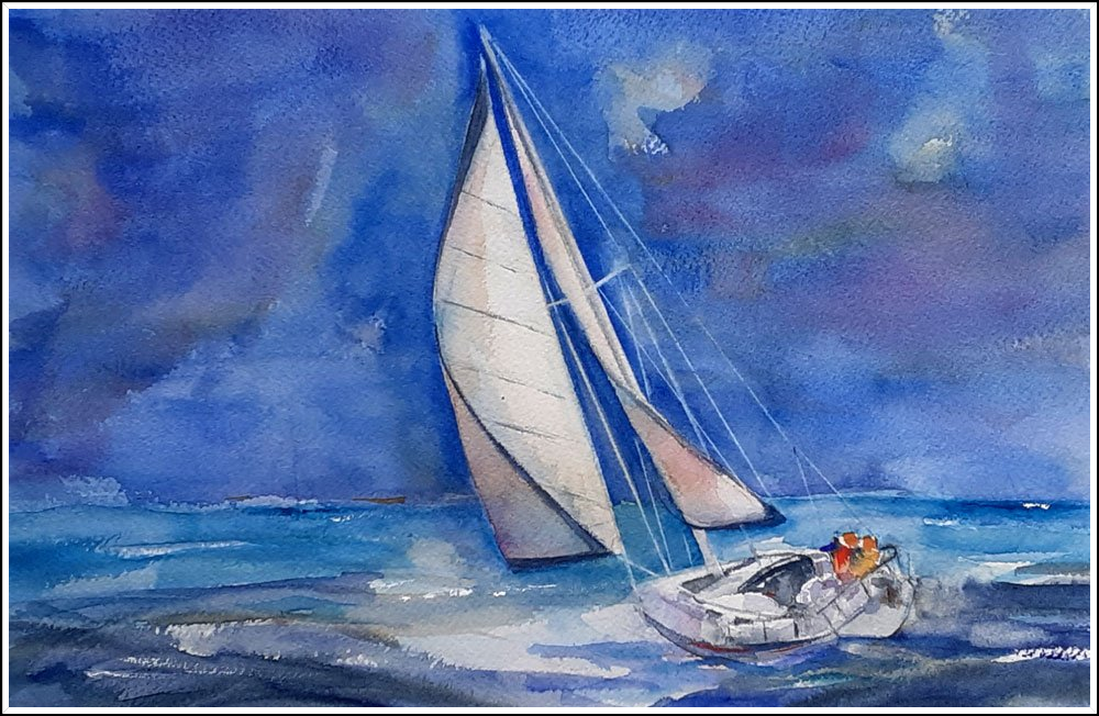 Aquarel: zeilboot