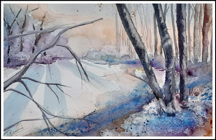 Aquarel: winterlanschap