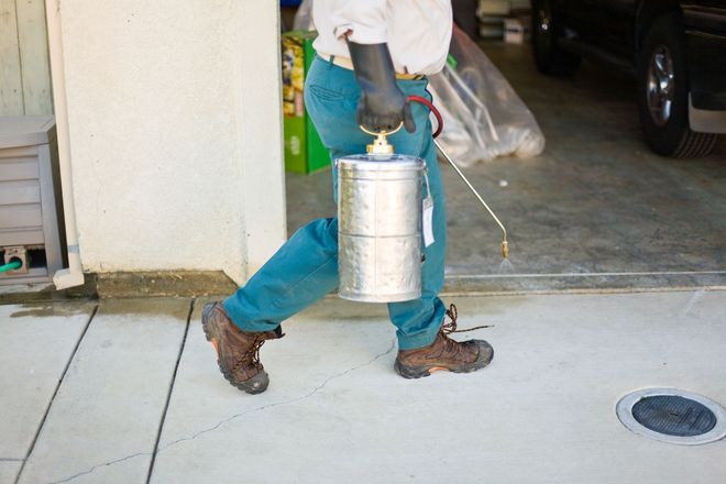 Gardener In Protective Mask And Glasses Spraying Toxic Pesticides | Monticello, AR | Mr. Bug Pest