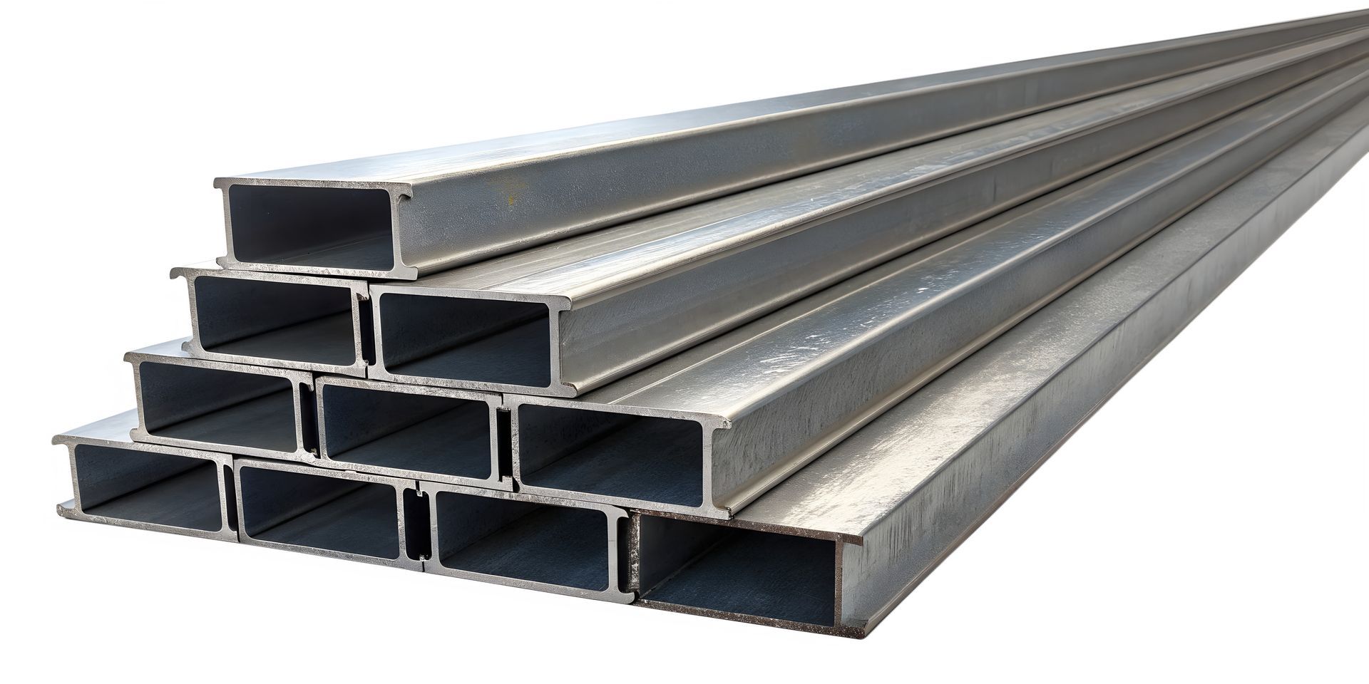 Rectangular steel hollow sections stacked together with a white background.