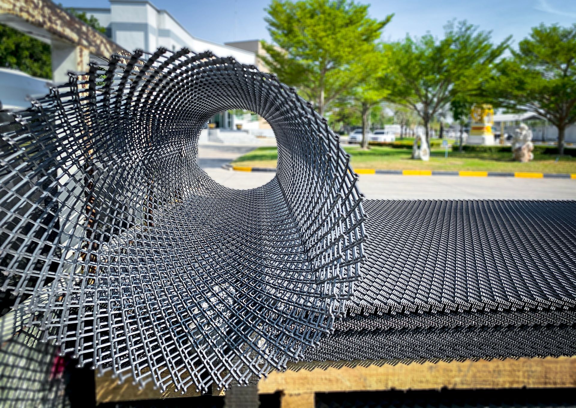 A pile of steel wire mesh for steel construction materials outdoors is prepared to be delivered.
