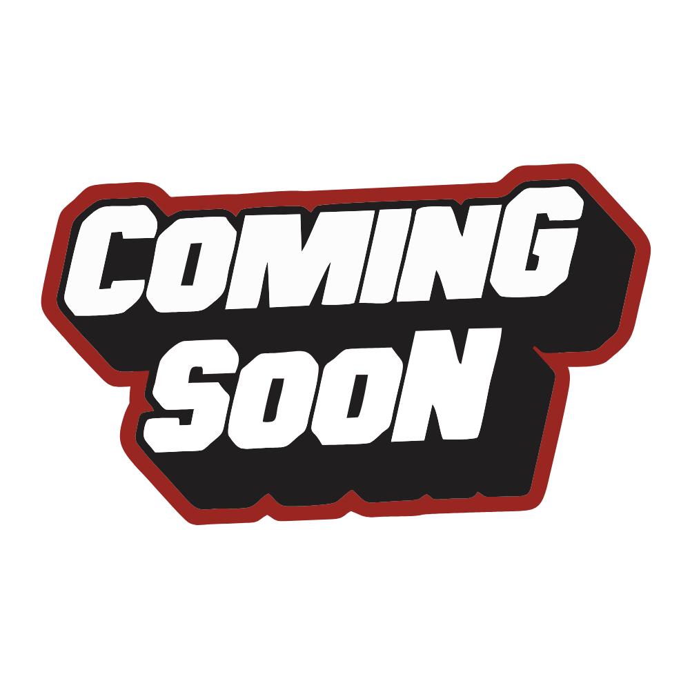 Bold white “COMING SOON” text on a black and red sticker-style graphic
