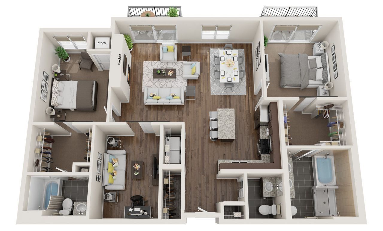 2 Bedroom 2.5 Bathroom Townhome Floor Plan