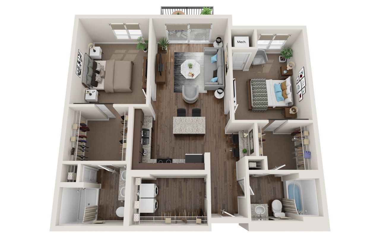 2 Bedroom 2.5 Bathroom Townhome Floor Plan
