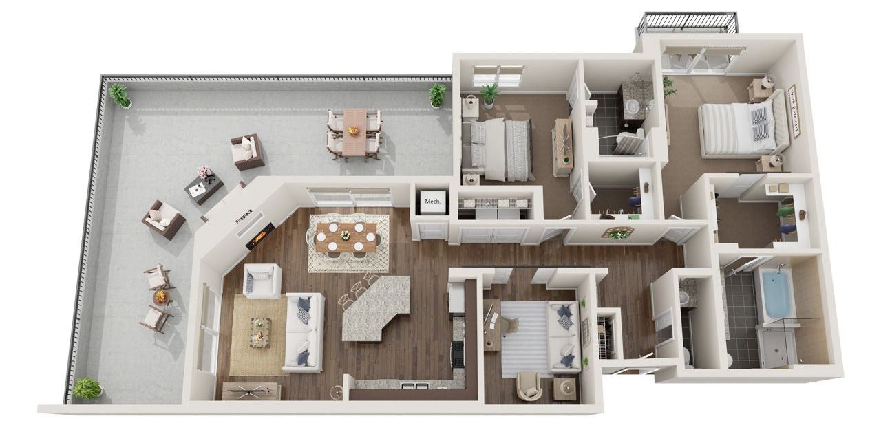 2 Bedroom 2.5 Bathroom Townhome Floor Plan