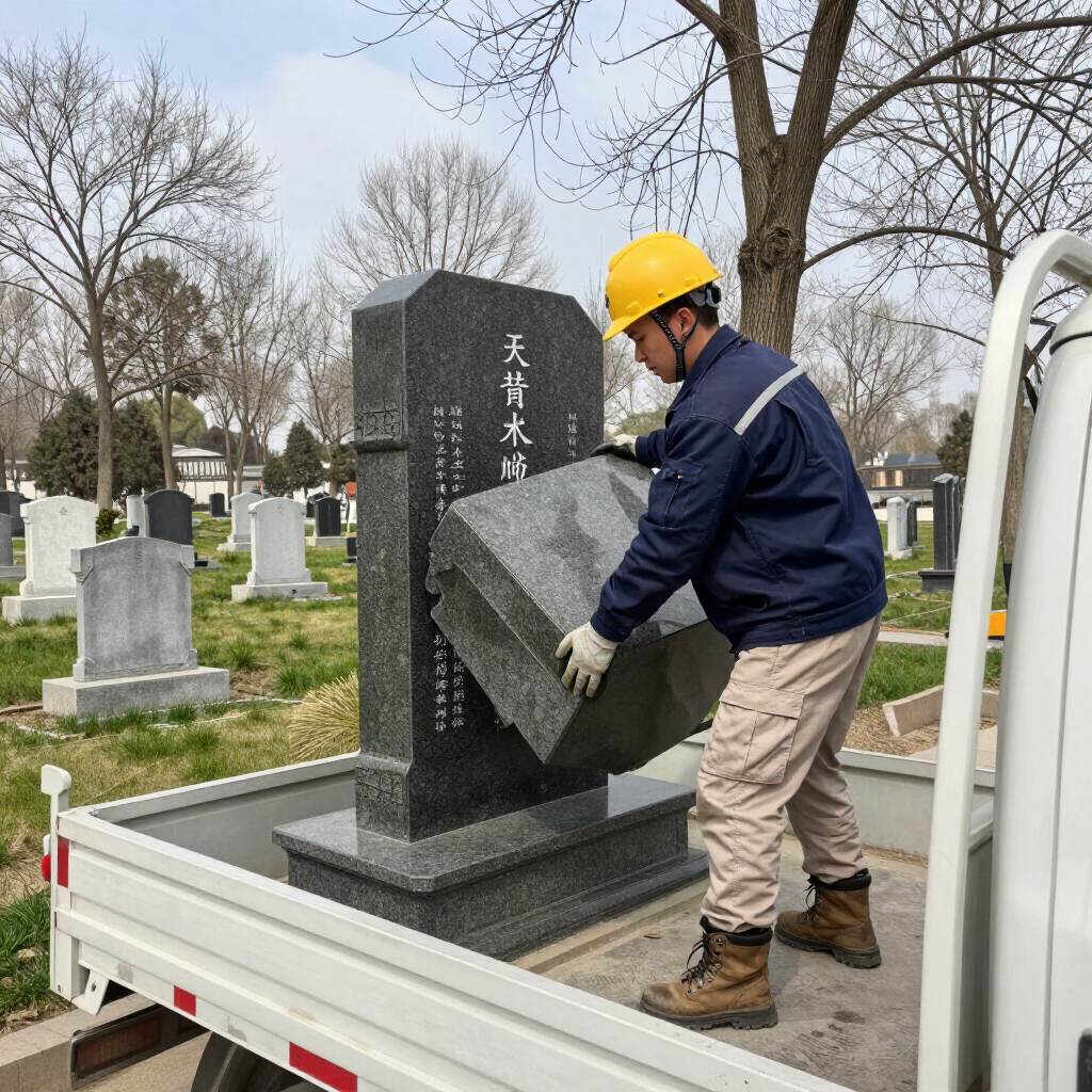 Chinese-inscribed monument installation by SBK Monument Shop