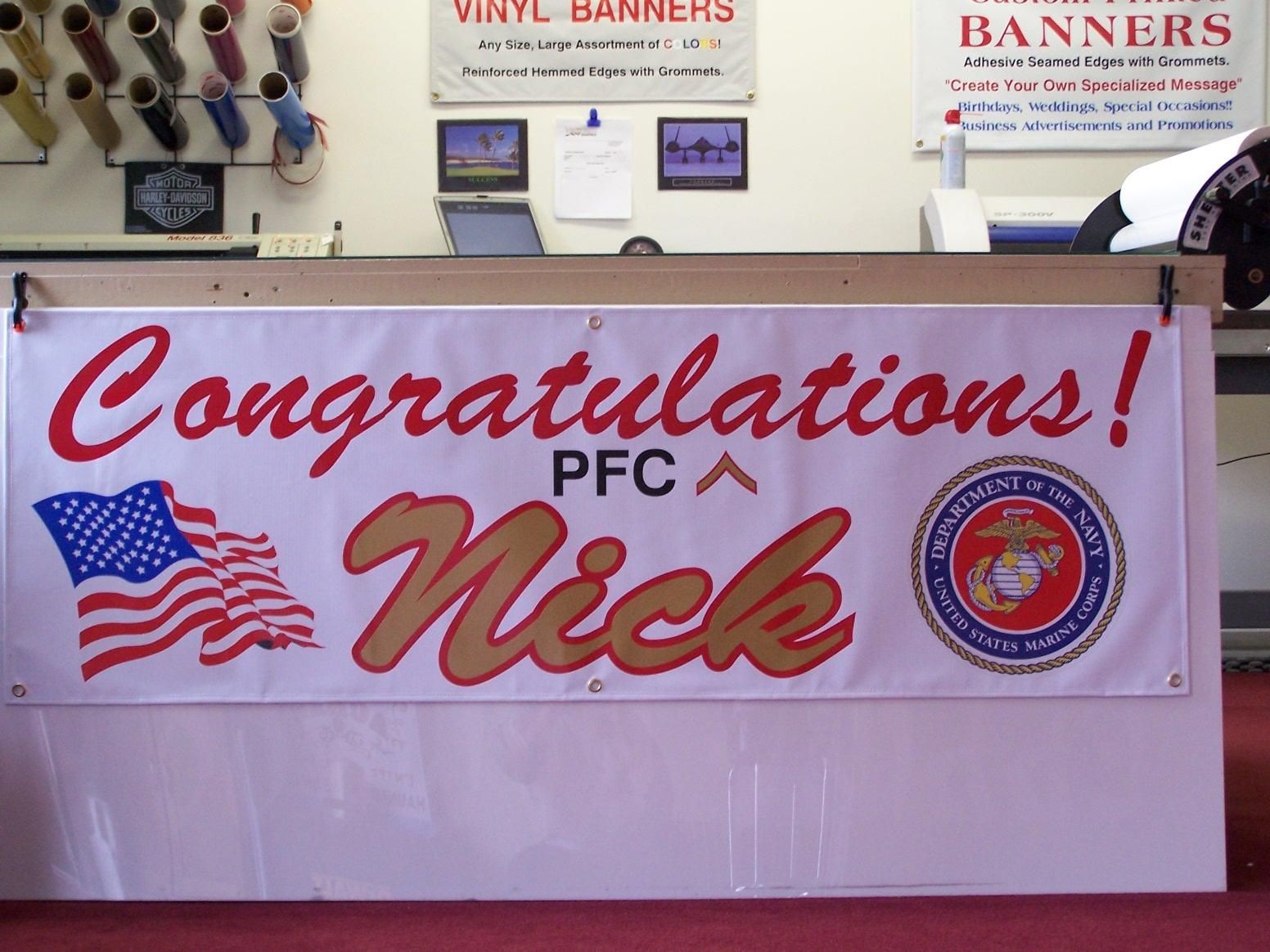 A banner that says congratulations pfc nick