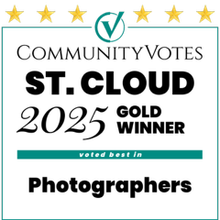 Community Votes St. Cloud 2025 Gold Winner badge. Teal and white design, text says