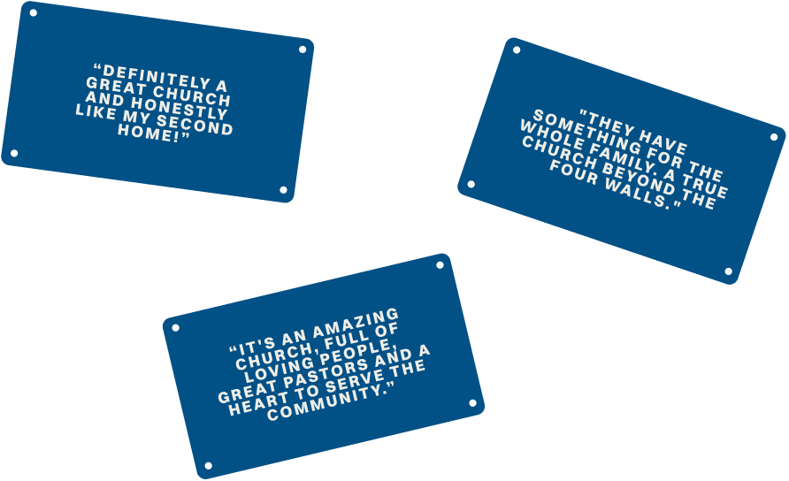 Blue quote cards with white text on a white background, one centered and two partially visible edges