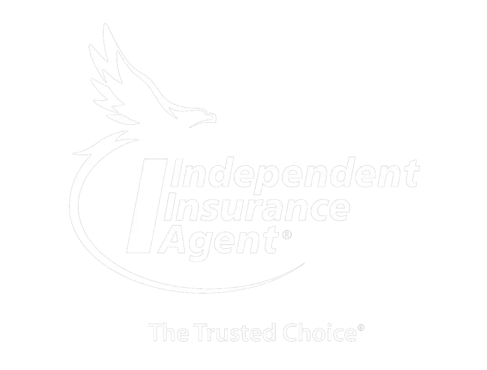 White Independent Insurance Agents logo with a bird and the tagline “The Trusted Choice”