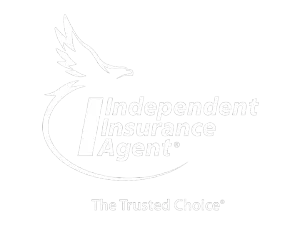 White Independent Insurance Agents logo with a bird and the tagline “The Trusted Choice”